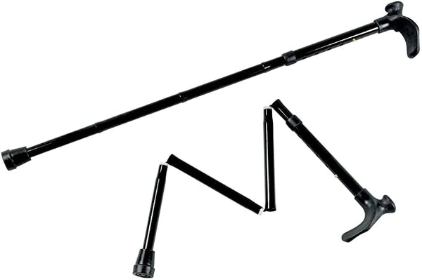 Contoured Grip Folding Walking Stick - Black