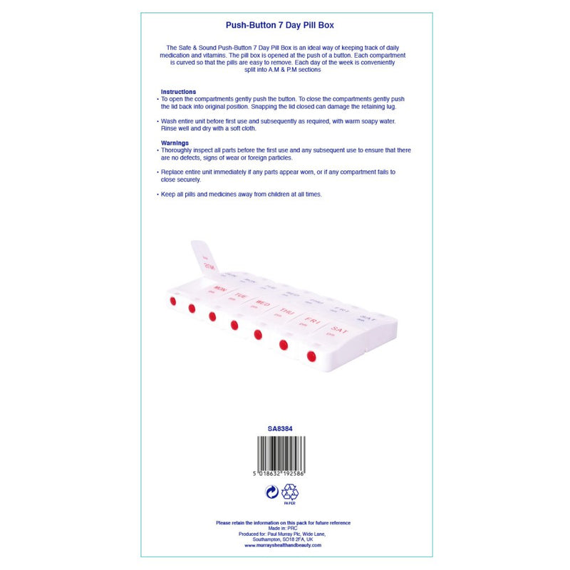 Push-Button 7 Day Pill Box