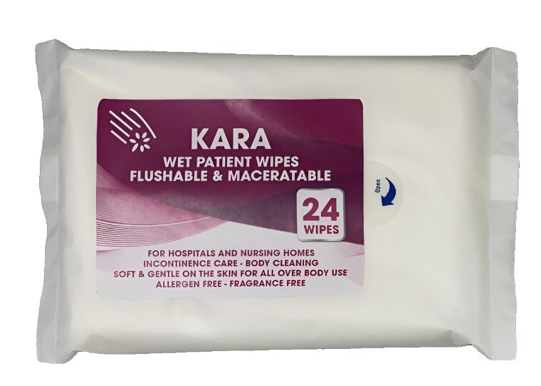 Kara Flushable Skin Cleansing Wet Wipes | Maceratable Wipes