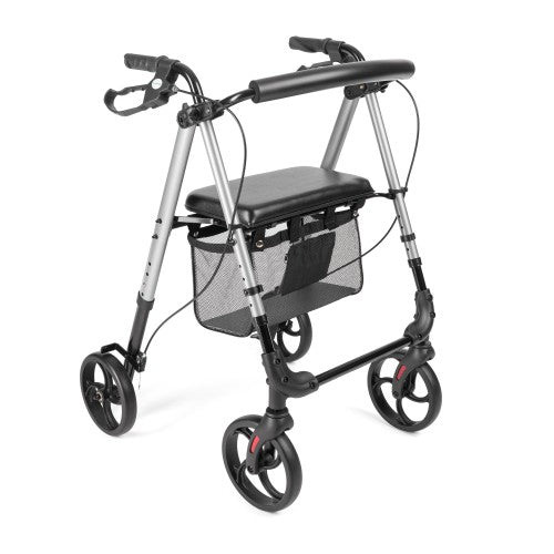 Aluminium 4-wheeled rollator with adjustable seat height - ALINA
