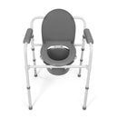 Folding commode chair with quick-release