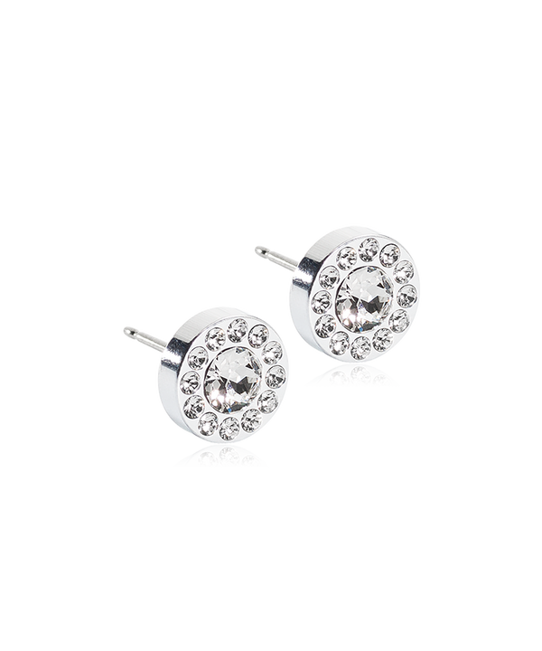 Silver Titanium - Brilliance Halo Crystal 8mm Earring