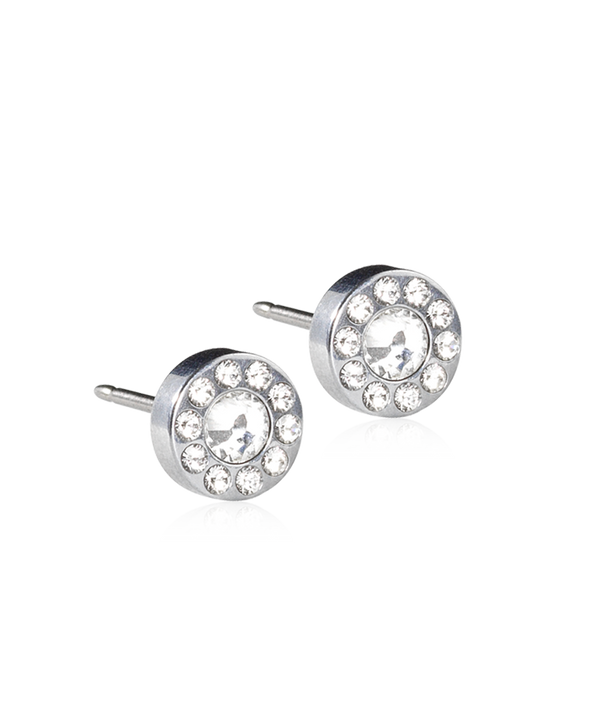Silver Titanium -  Brilliance Halo 6mm Earring
