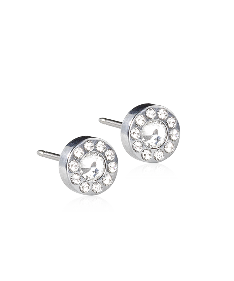 Silver Titanium -  Brilliance Halo 6mm Earring
