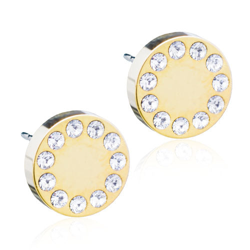 GOLDEN TITANIUM Brilliance Puck 8 mm, Crystal- Skin Friendly Earrings Ireland