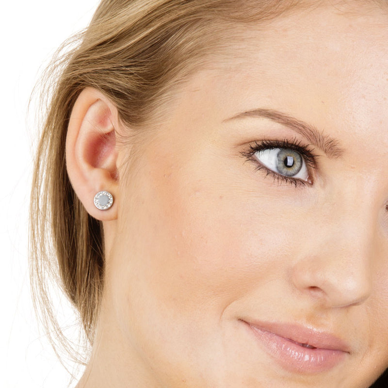 SILVER TITANIUM Brilliance Puck 8 mm, Crystal- Skin Friendly Earrings Ireland