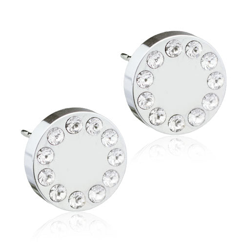 SILVER TITANIUM Brilliance Puck 8 mm, Crystal- Skin Friendly Earrings Ireland