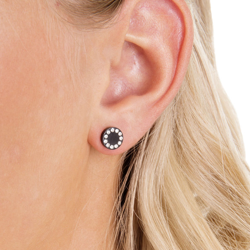 BLACK TITANIUM Brilliance Puck 8 mm, Crystal - Skin Friendly Earrings Ireland