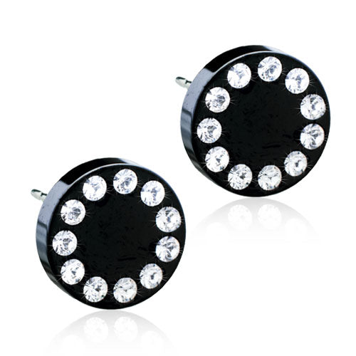 BLACK TITANIUM Brilliance Puck 8 mm, Crystal - Skin Friendly Earrings Ireland