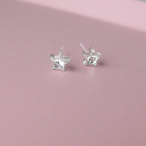 MEDICAL PLASTIC Star 6 mm, Crystal - Skin Friendly Earrings Ireland